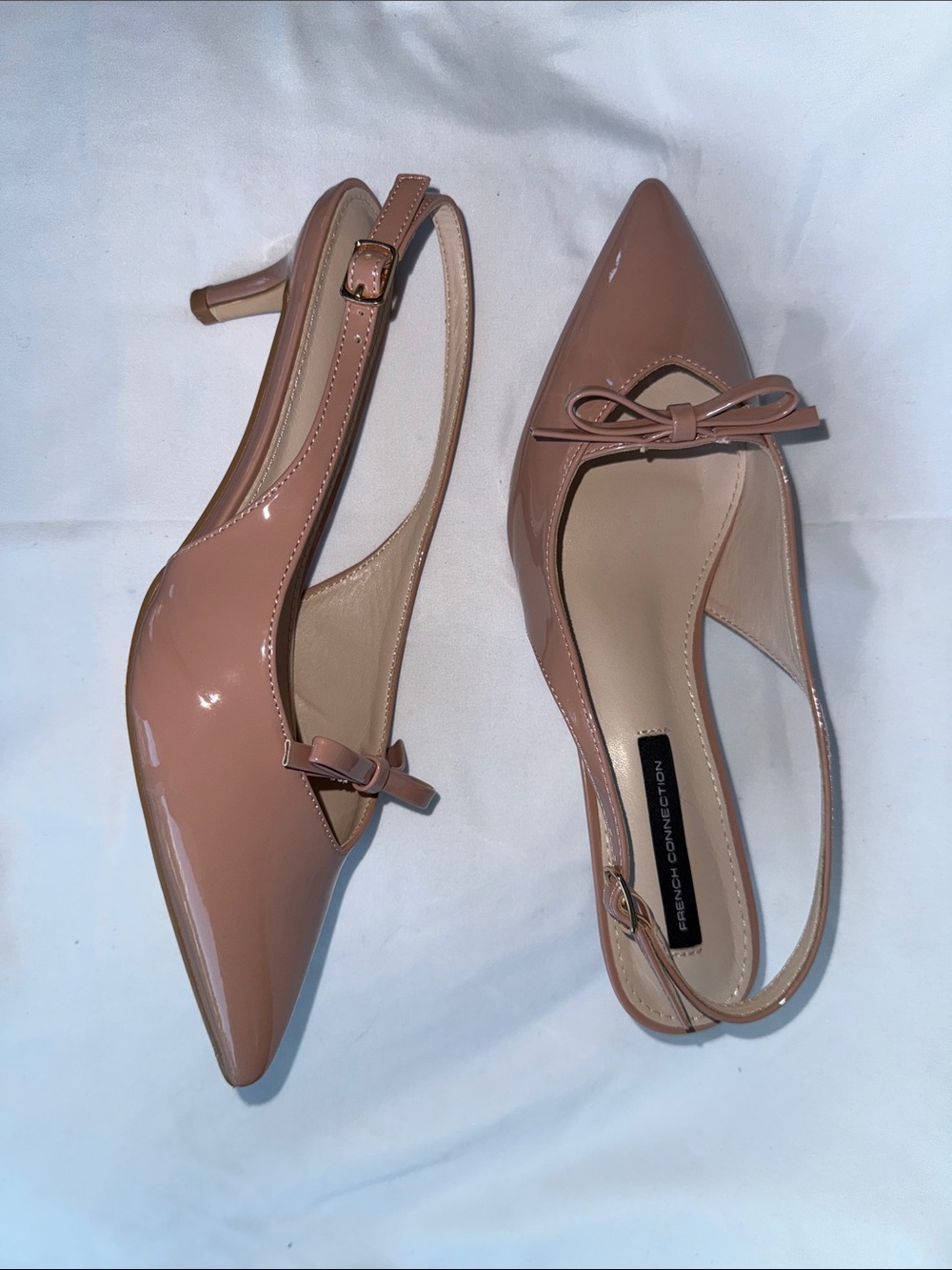 French Connection Blush Patent Slingback kitten heel with Bow, Size 9